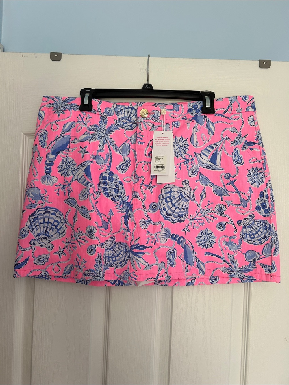 NWT Lilly Pulitzer Colette Pink Mini Skirt with Blue Seashell Print